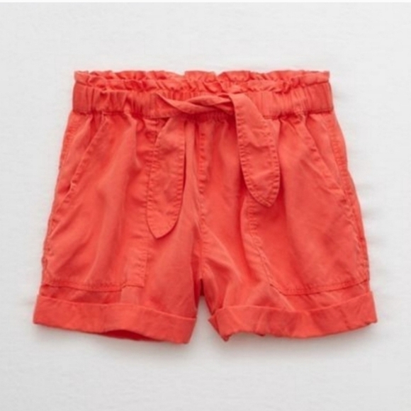Aerie Coral Pink Paperbag Tie Waist Utility Camp Shorts - Picture 2 of 10